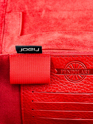 "Transit" Box Convertible Bicycle Bag. Red leather.