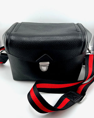 "Transit" Box Convertible Bicycle Bag. Black Leather.