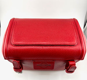 "Transit" Box Convertible Bicycle Bag. Red leather.
